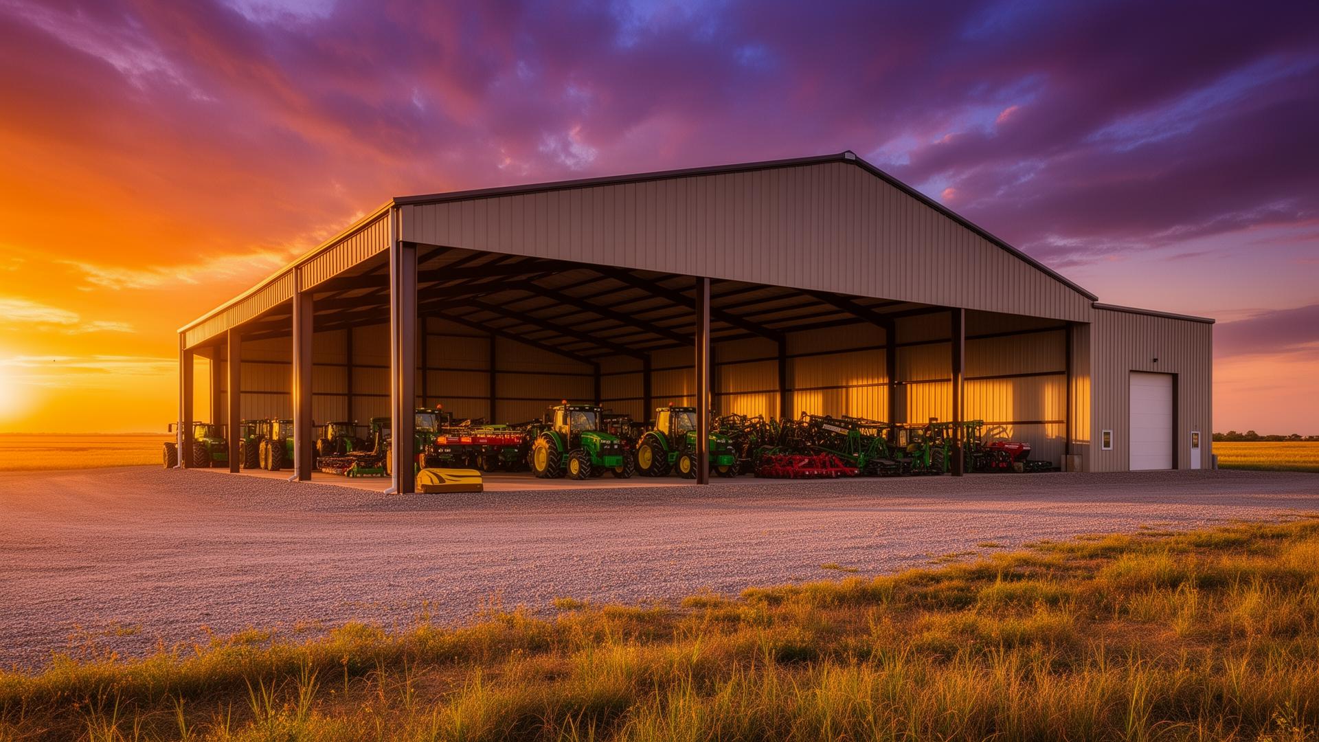 Equipment storage building on a rural property