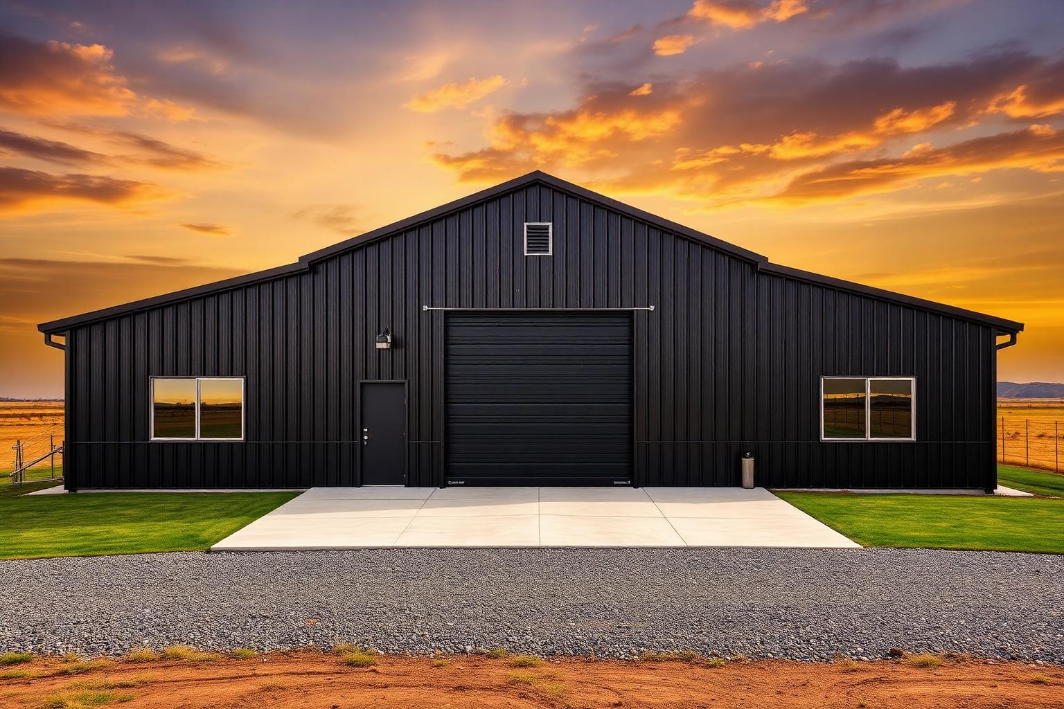 Metal shop exterior showing roof and wall panels